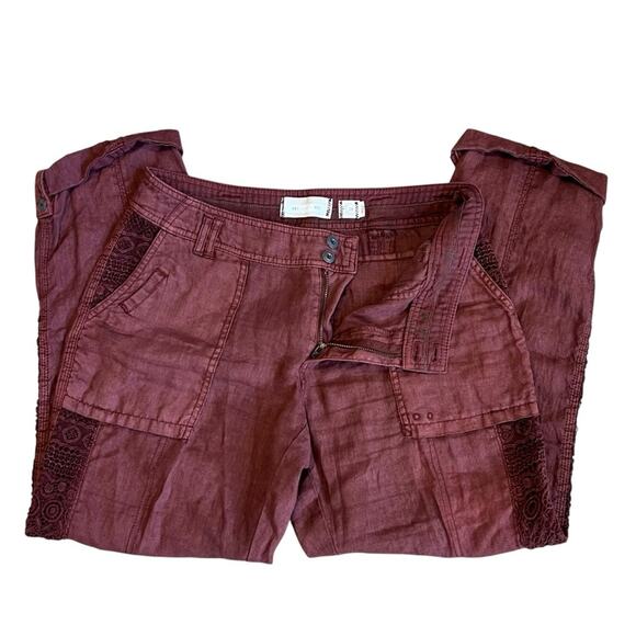 Anthropologie Hei Hei Women’s Sz 28 Embroidered Crochet Linen Pants Marlena - Picture 6 of 16